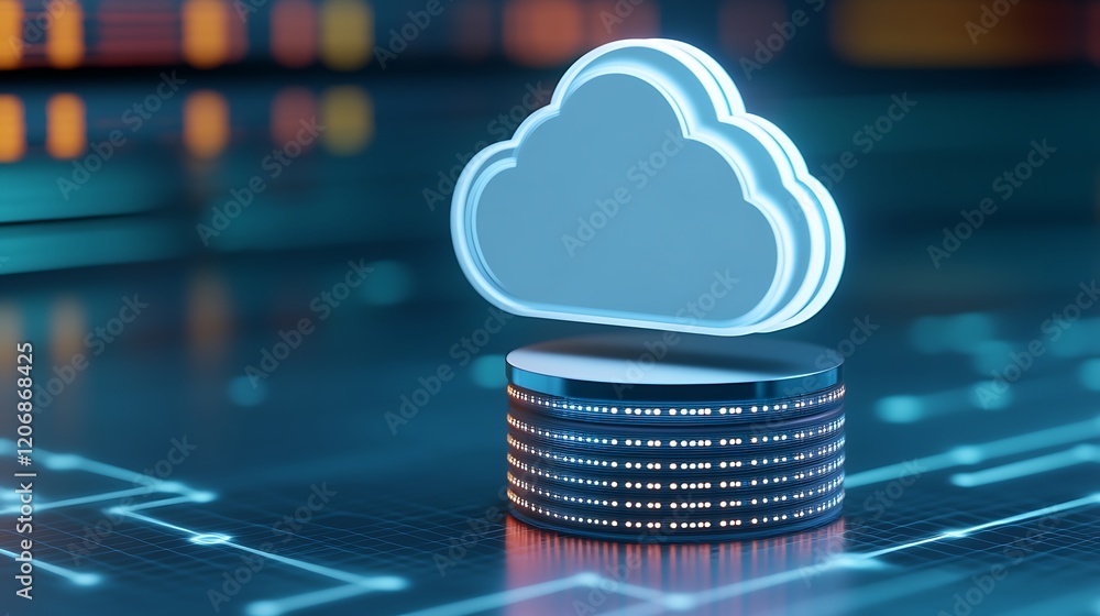 Poster 3d illustration of cloud technology concept with data storage representation for digital transformat