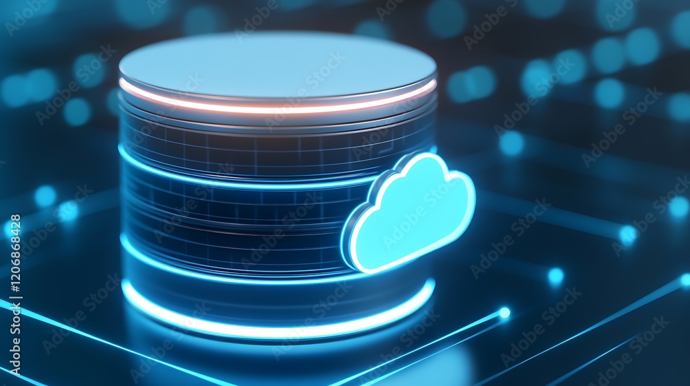 Poster 3d illustration of data storage with cloud computing in a futuristic digital environment