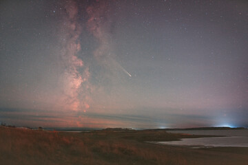 Comet Comet C 2023 A3 Tsuchinshan–ATLAS against the background of the Milky Way. Soft focus.