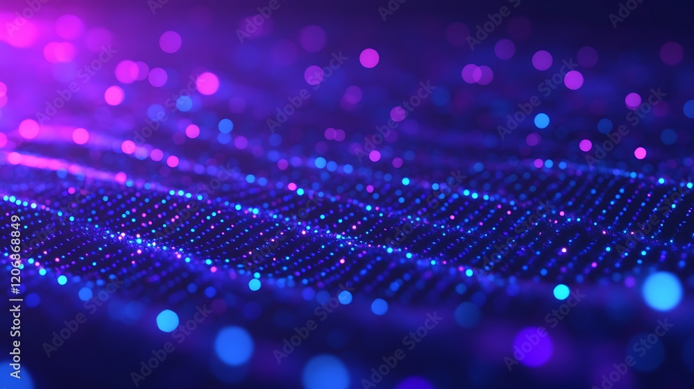 Poster Abstract Background with Colorful Glowing Particles Creating a Fluid Movement in a Digital Environment