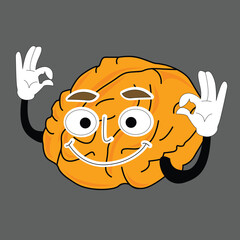 cartoon brain character.happy human brain organ 