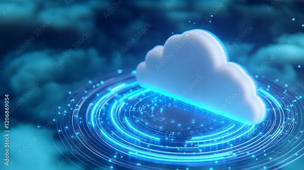 Poster abstract cloud computing concept with digital circuits and blue background for technology imagery