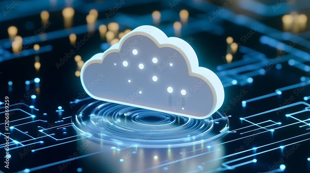 Poster abstract cloud icon in digital environment with glowing circuits and data representation for technol