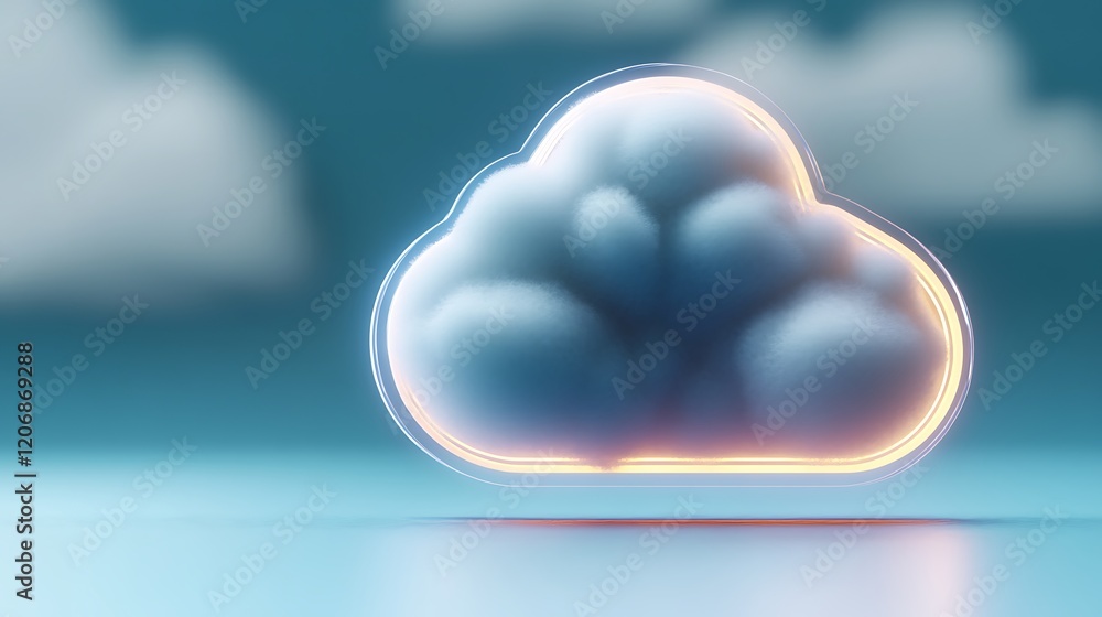 Aufkleber abstract cloud icon with soft glowing effect against a serene blue background for creative design pr
