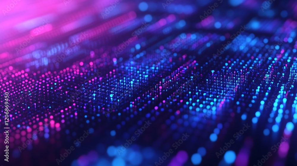 Poster abstract colorful digital background with glowing particles in blue and pink tones for technology an