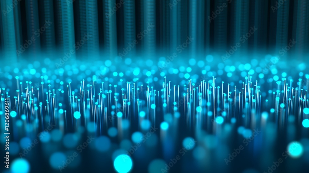 Poster abstract digital background with glowing blue lights and vertical lines in a futuristic style