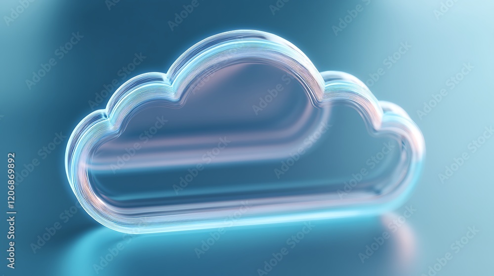 Poster abstract digital cloud icon with soft light and smooth curves on a gradient background