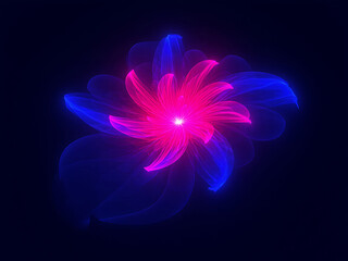 Obraz premium Elegant Neon Flower with Blue and Pink Glowing Petals on Dark Background.Generative AI
