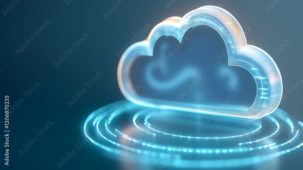 Poster abstract glowing cloud icon design on blue background representing cloud computing and digital techn
