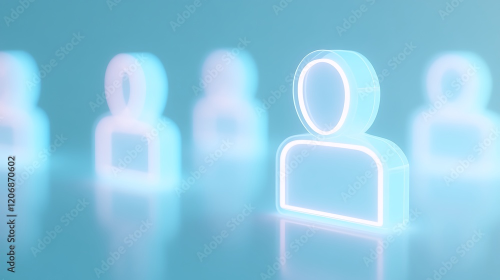 Poster abstract representation of diverse individuals in soft blue glow with minimalist design for modern a
