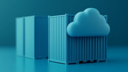 Obraz premium Blue cargo containers with cloud symbol representing cloud storage and data management concepts in technology