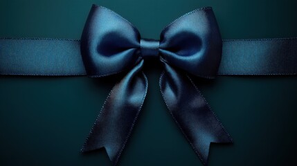 Elegant dark blue satin bow tied perfectly against a deep green background, creating a refined and classy aesthetic for special occasions and gifts