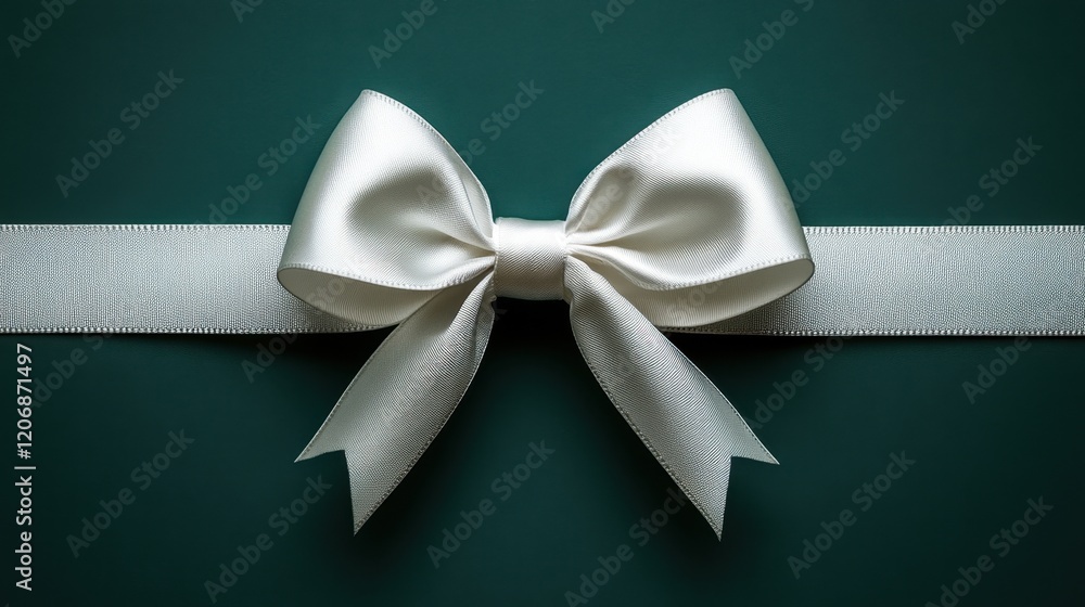 Wall mural Elegant white bow beautifully tied on a dark green background, perfect for gift wrapping and special occasions