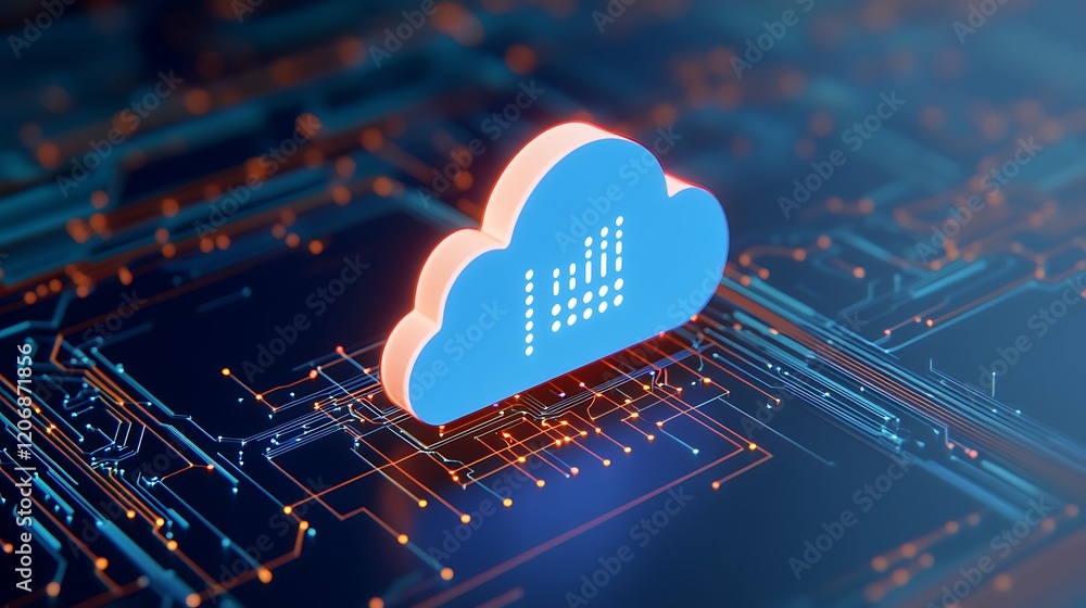 Poster bright cloud symbol with data visualization on technological background for cloud computing concept