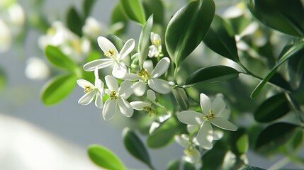 Fototapeta premium White Flowers and Green Leaves