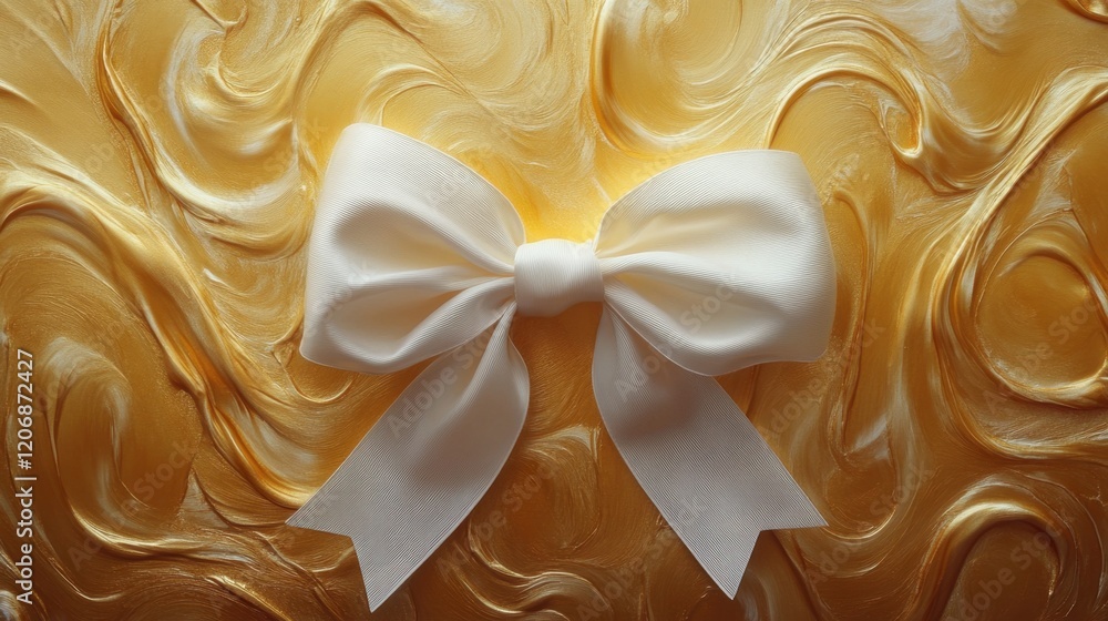 Poster swirling golden backdrop adorned with a delicate white bow creating a striking visual contrast for e