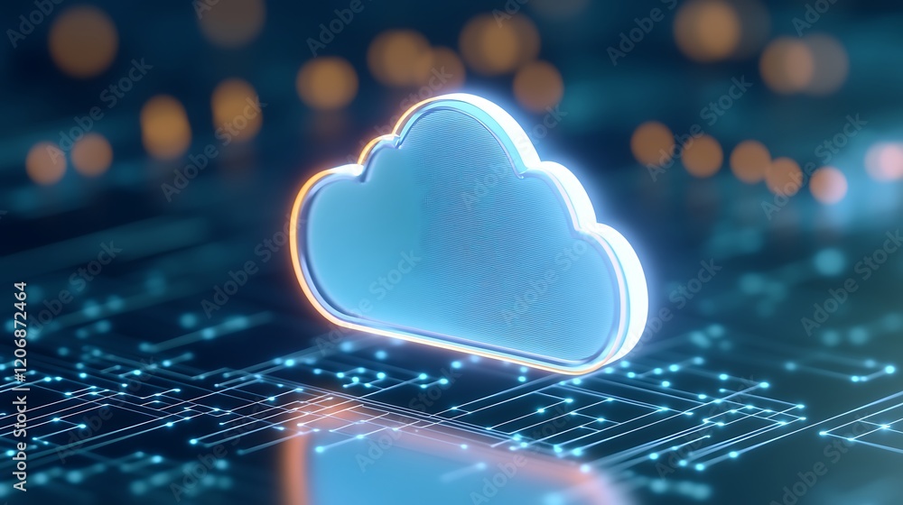 Aufkleber cloud computing concept with digital circuit design and blue neon lights on technology background