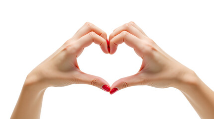 Obraz premium two hands forming a heart shape against a clean, white background. The hands, positioned palm to palm, create a clear outline of a heart