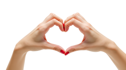  two hands forming a heart shape against a clean, white background. The hands, positioned palm to palm, create a clear outline of a heart