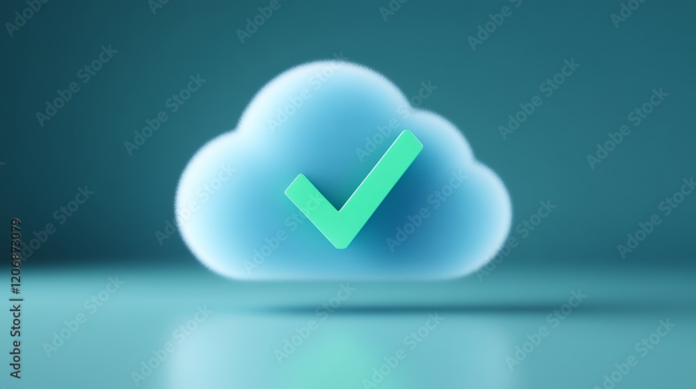 Poster cloud computing icon with check mark symbolizing approval and security in digital technology concept