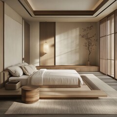 Serene Minimalist Bedroom Design Featuring Wooden Accents