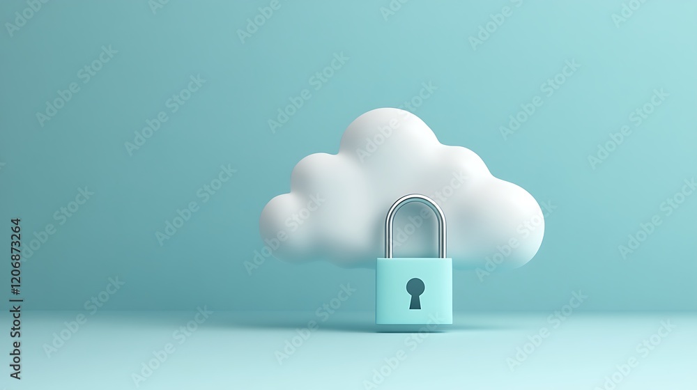 Poster cloud computing security concept with lock symbolizing data protection and privacy in digital enviro