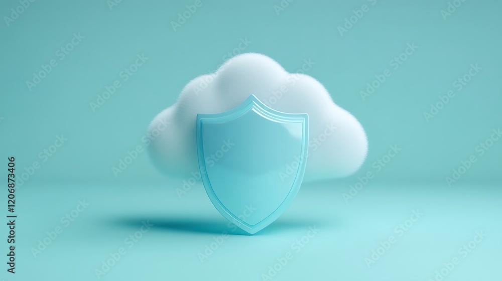Poster cloud computing security shield icon with soft background for digital protection concept