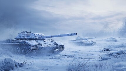 Frozen Battlefield: Tanks in a Winter Landscape