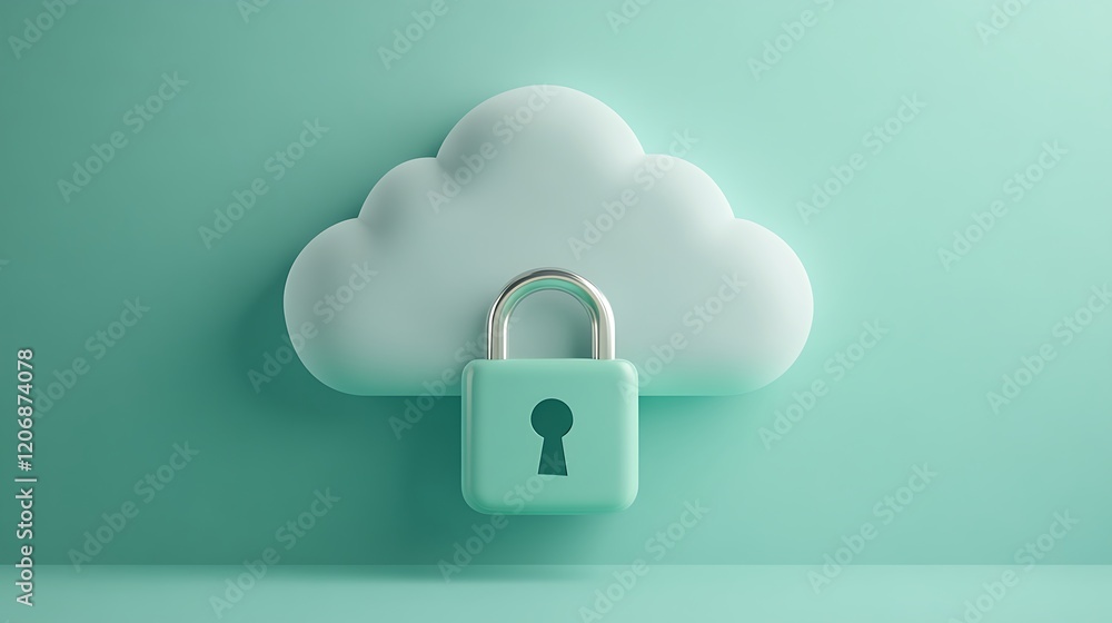 Aufkleber cloud security concept with lock and keyhole on soft green background representing data protection a