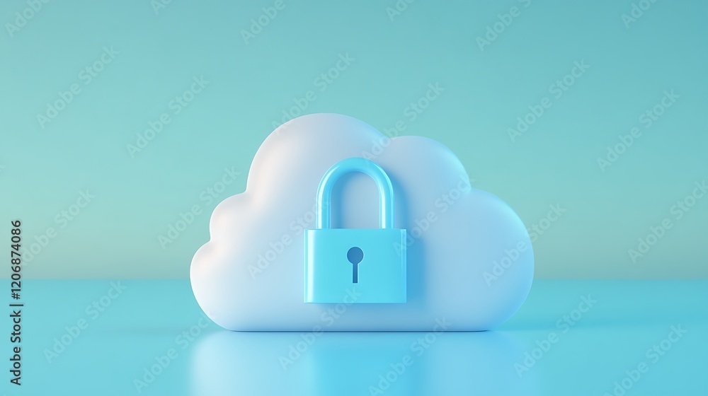 Poster cloud security concept with lock symbol representing data protection and privacy in digital era