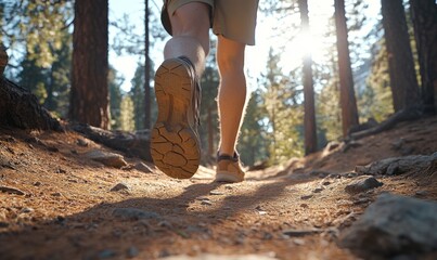 Hiking Adventure: Sunlight Through Forest Trees
