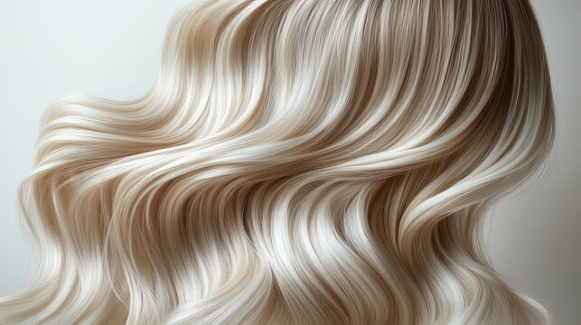 Photo of blonde hair top view on a white background, vibrant and sleek texture study