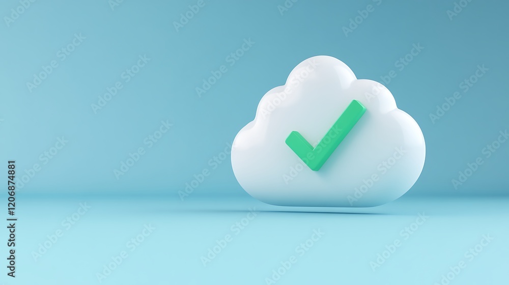 Poster cloud symbol with green checkmark representing successful data transfer and cloud computing concept 