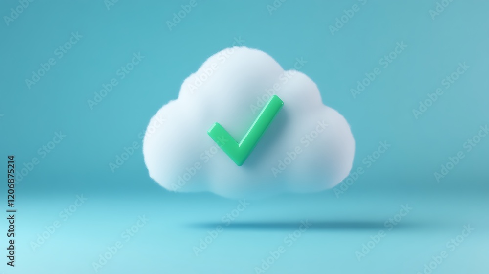 Poster cloud with green check mark symbolizing approval and success in digital environment for business con