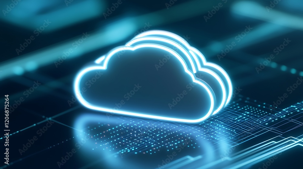 Poster clouds in a digital environment representing cloud computing technology and modern data storage solu