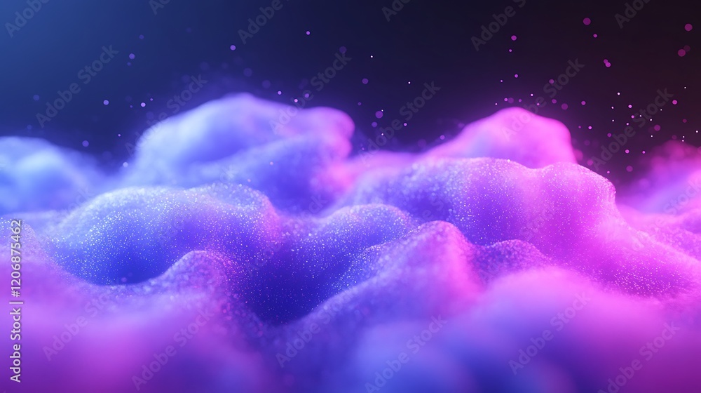 Aufkleber Colorful Abstract Waves with Purple and Pink Gradient Background and Sparkling Particle Effects