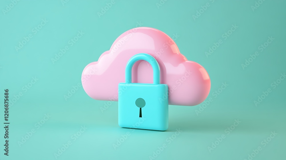 Poster colorful cloud with lock symbol representing data security and protection in digital environment