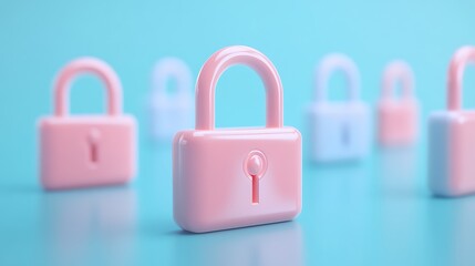 Colorful Padlocks in Various Shades Displayed on a Soft Blue Background for Security and Protection Themes