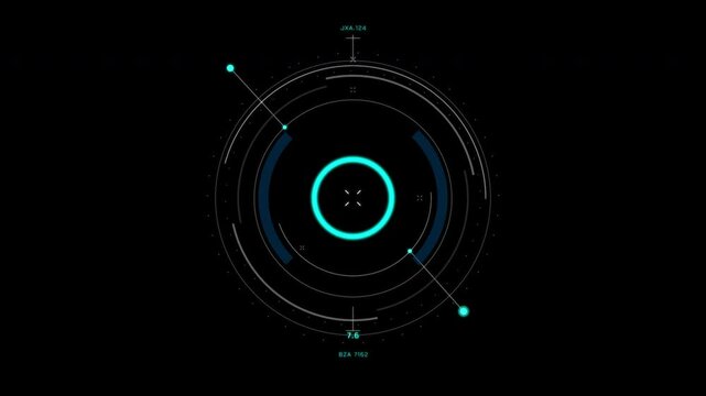 Circle shape rotate universal Technology Line and frame Video overlay futuristic HUD Head up display interface template with basic geometry line element. Video template widescreen aspect ratio
