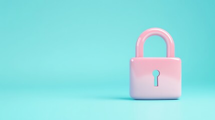 Cute Pink Padlock on a Bright Blue Background Symbolizing Security and Protection in a Minimalist Style