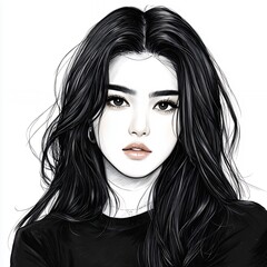 Fototapeta premium Portrait of a Young Woman with Long Hair and Natural Makeup