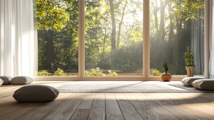 Serene Indoor Space with Forest View: A Peaceful Room Design