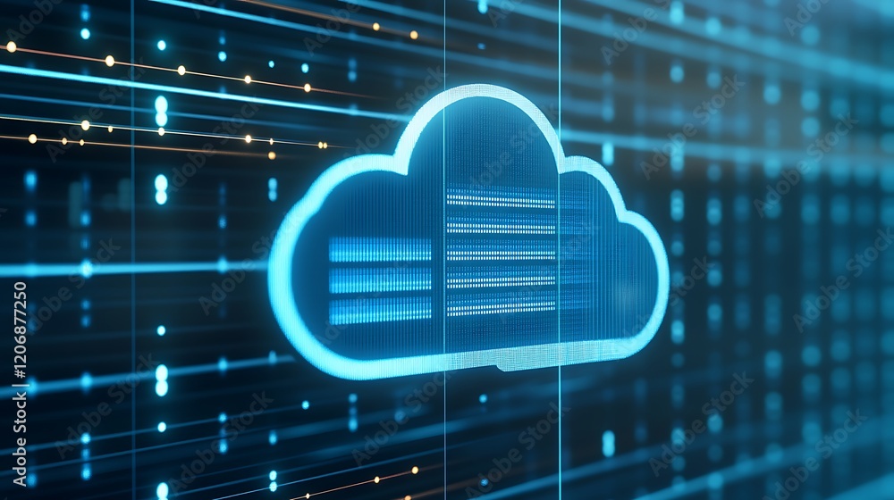 Poster digital cloud computing concept with data storage and technology background for modern applications