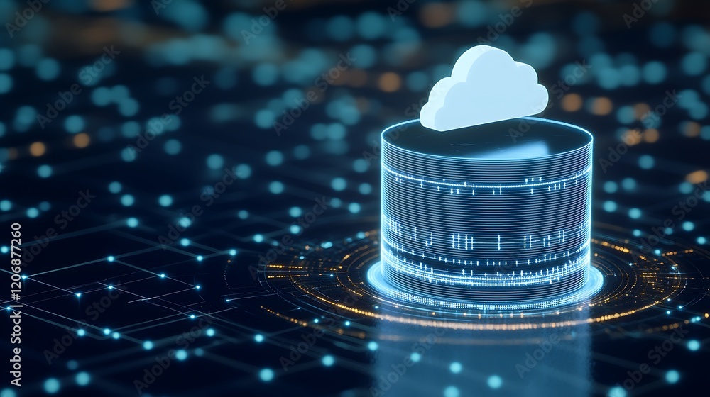 Poster digital cloud computing concept with data storage and network connections for modern technology appl