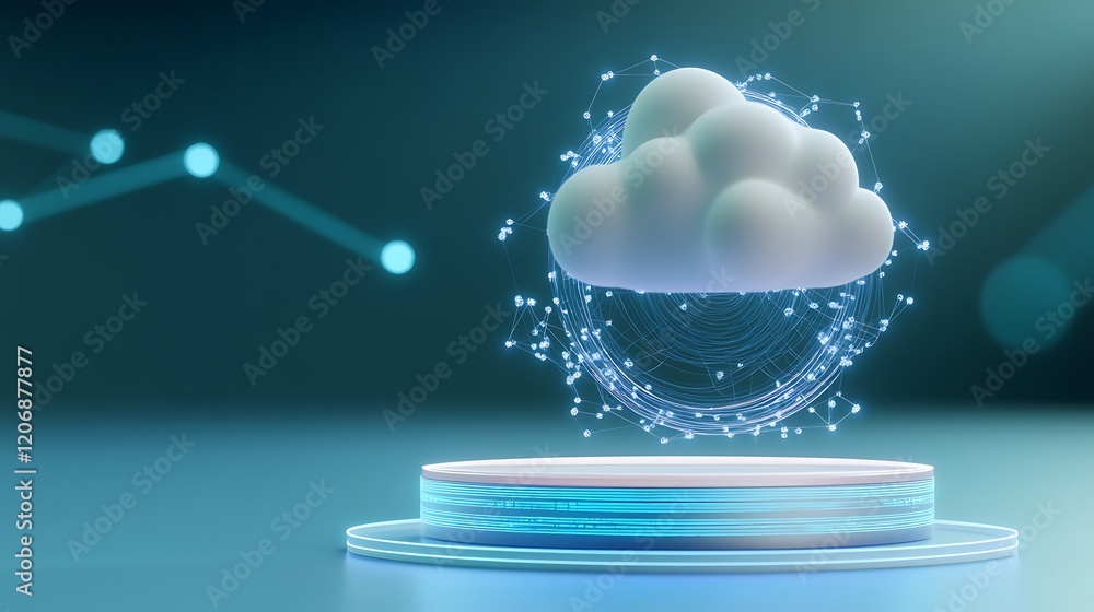 Poster digital cloud computing concept with vibrant data visualization and futuristic technology elements i