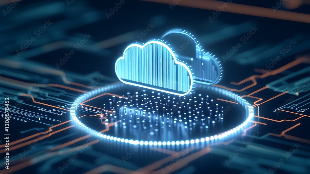 Poster digital cloud concept with circuit background for cloud computing, data storage, and technology illu