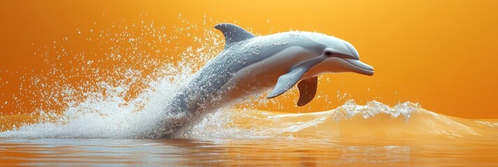 Fototapeta premium Dolphin Leaping at Sunset: A Breathtaking 3D Render