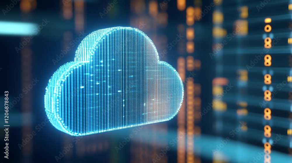 Aufkleber digital cloud data storage concept with neon lights and matrix background for technology and innovat