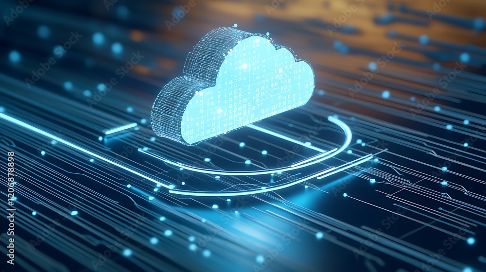Poster digital cloud data transfer concept with futuristic background and glowing lines representing techno