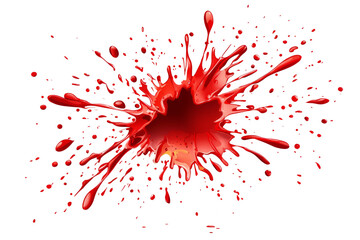 Blood splatter in the shape of an explosion, with droplets extending outward, isolated on a white background
